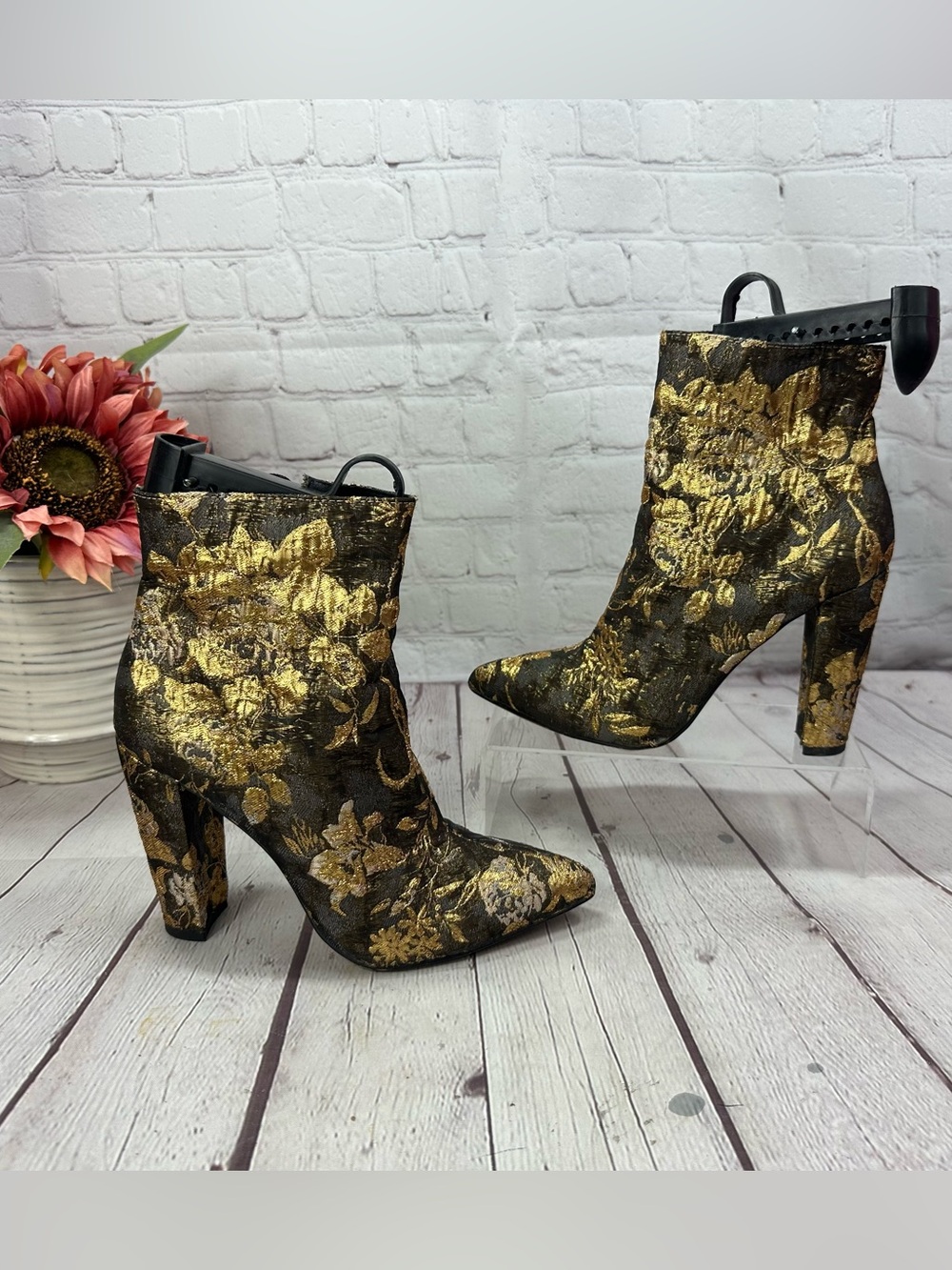 Jessica Simpson Black and Gold Floral Ankle Boots